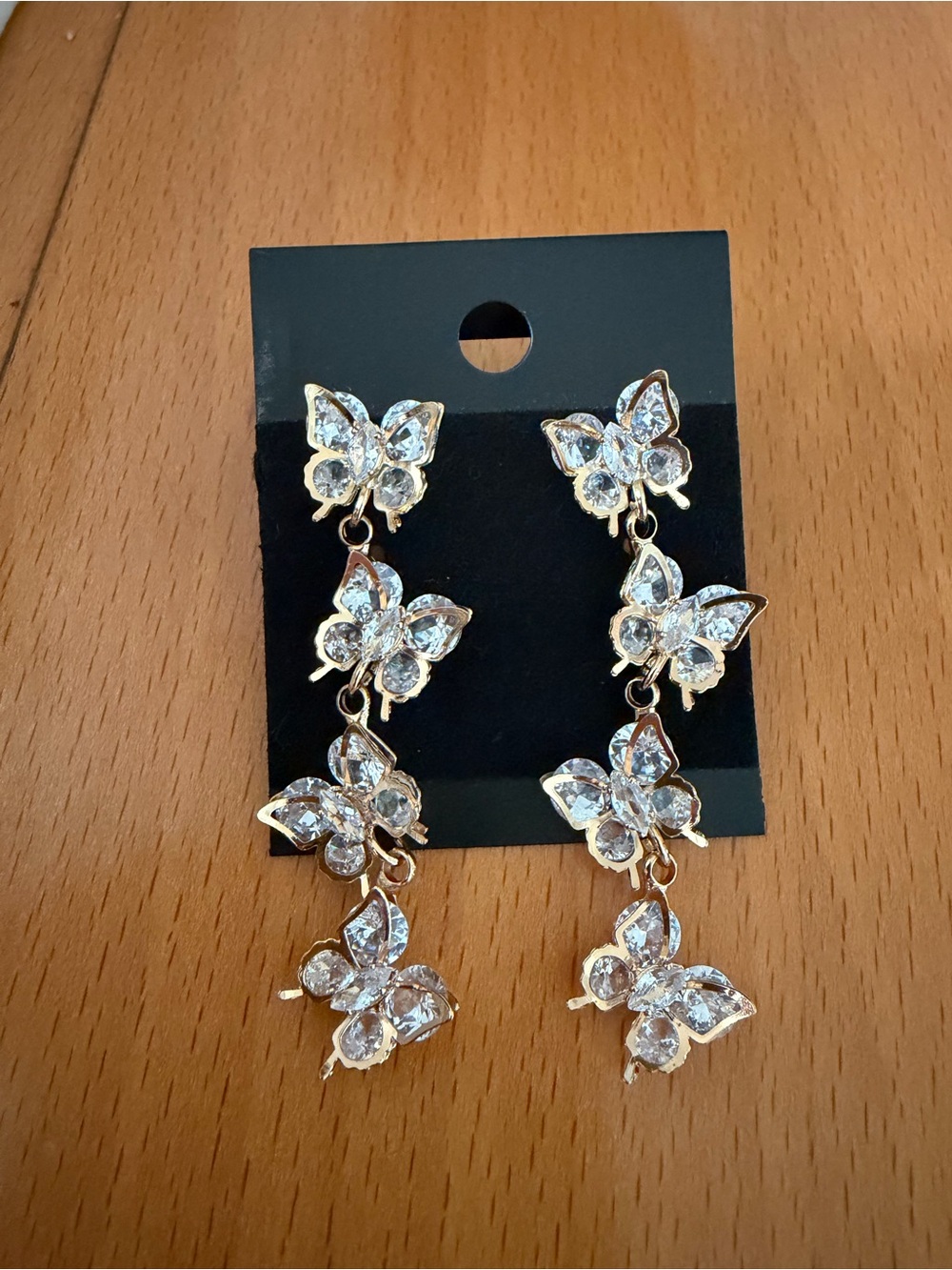 Gold Butterfly Crystal Drop Earrings - Women Jewelry